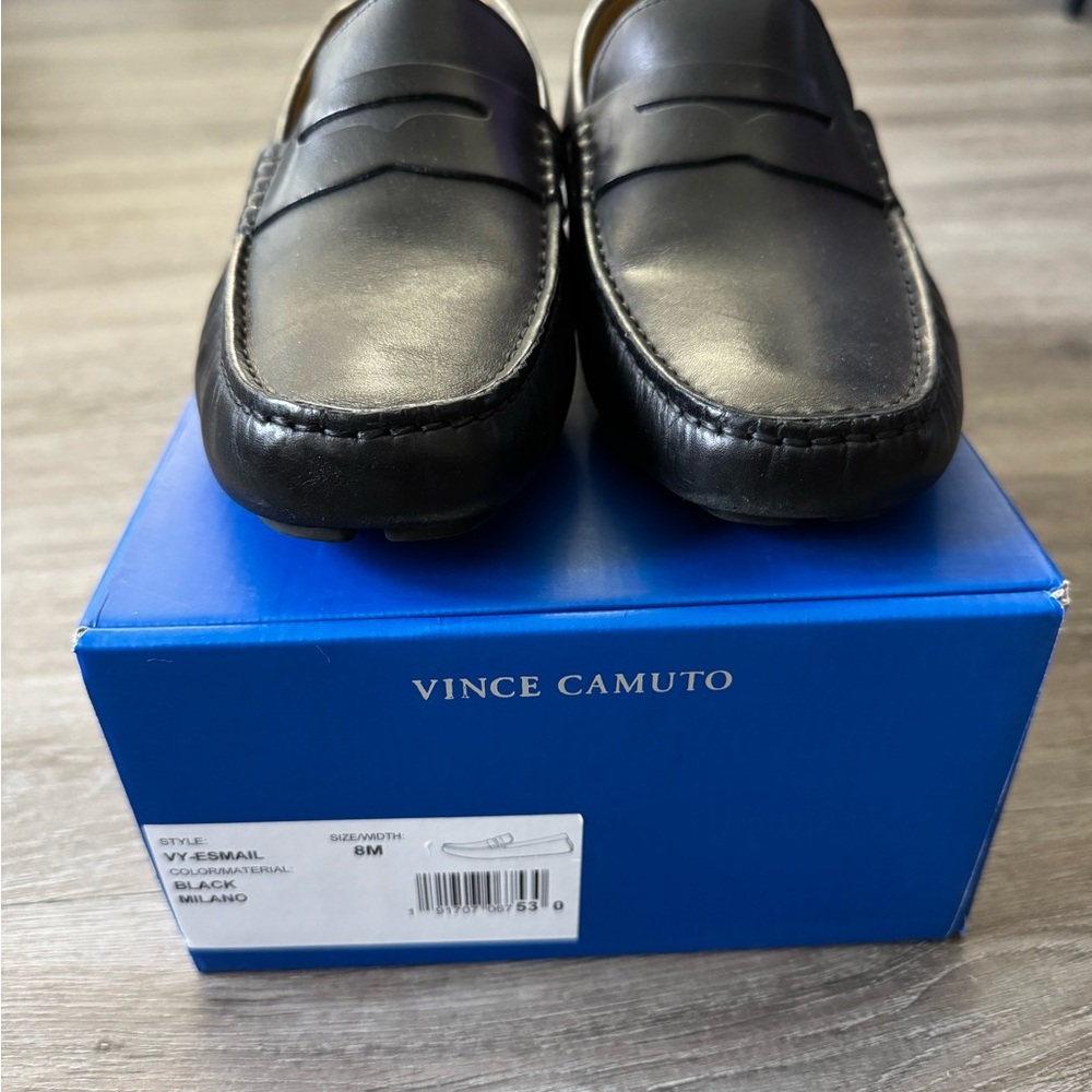 Vince Camuto Black Leather Slip-On Loafers
